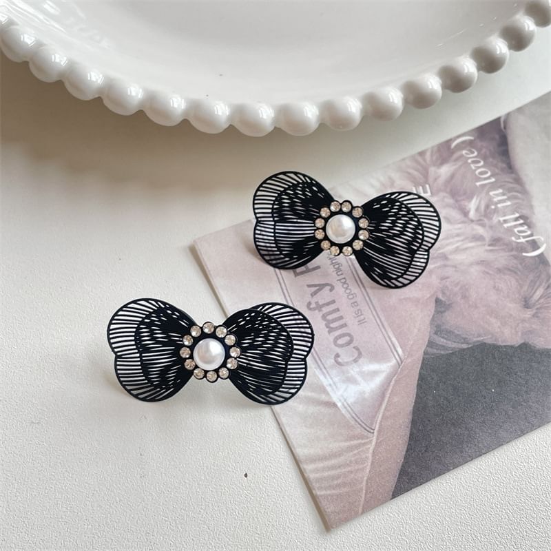Pearl Faux Bow Stud Earring Alloy