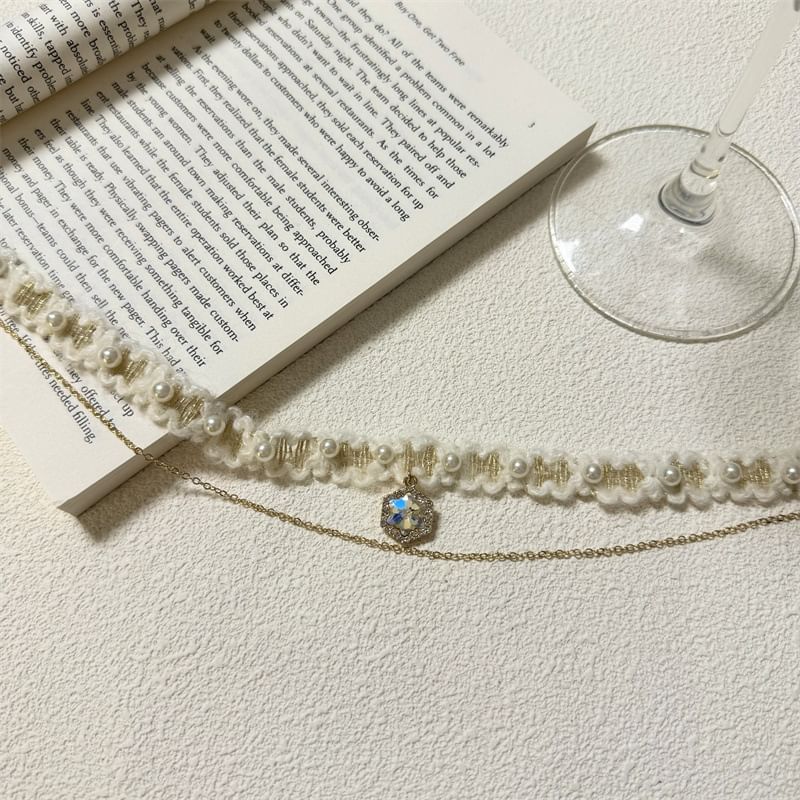 Choker Alloy Yarn Rhinestone Layered