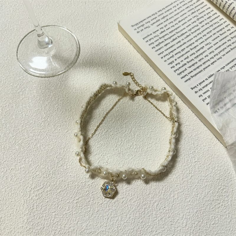 Choker Alloy Yarn Rhinestone Layered