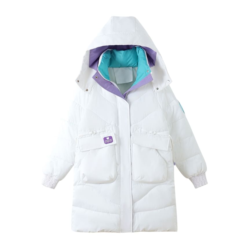 Hooded Color Block Long Puffer Coat