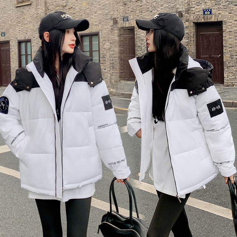 Hooded Two Tone Puffer Jacket