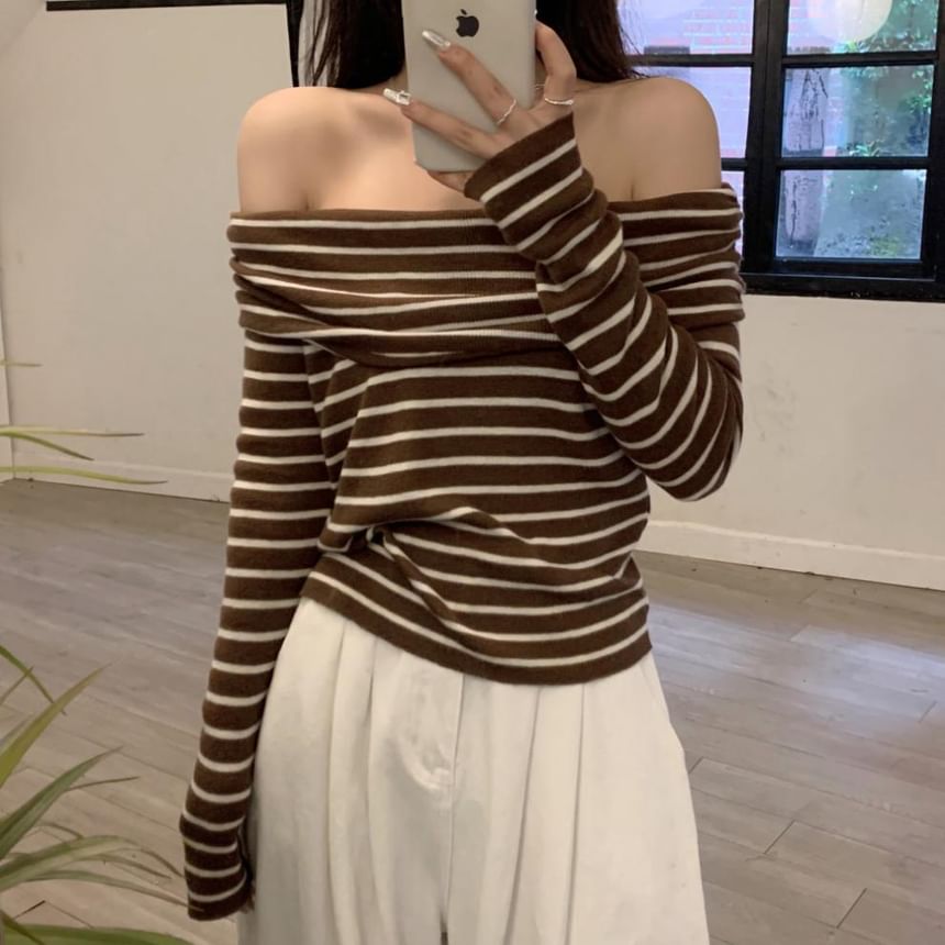 Slim-Fit Striped Knit Top Long-Sleeve