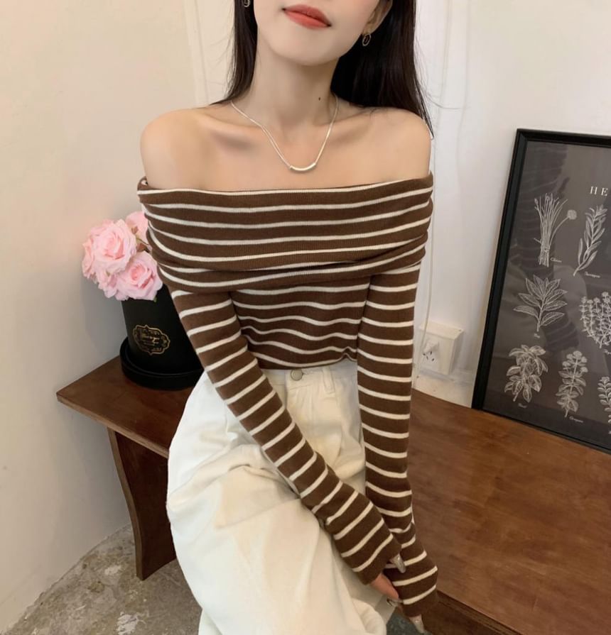 Slim-Fit Striped Knit Top Long-Sleeve