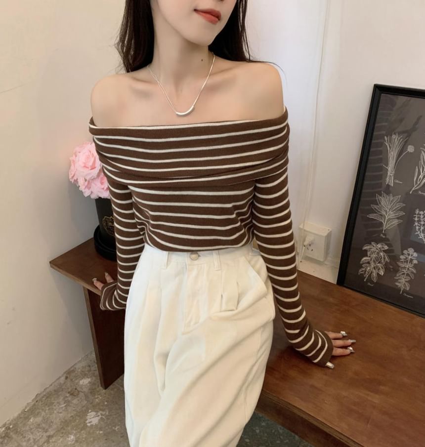 Slim-Fit Striped Knit Top Long-Sleeve