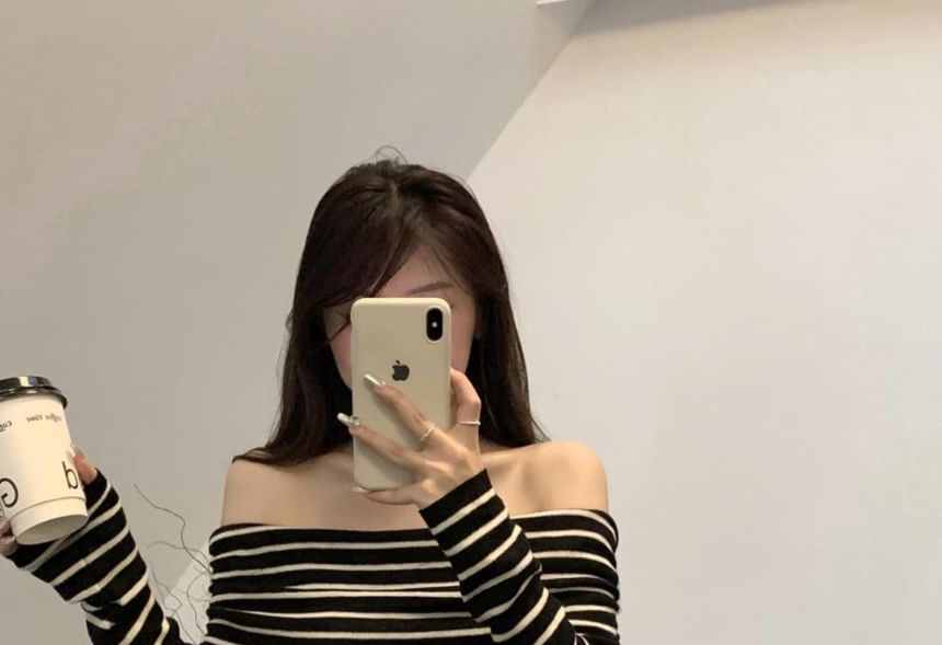 Slim-Fit Striped Knit Top Long-Sleeve