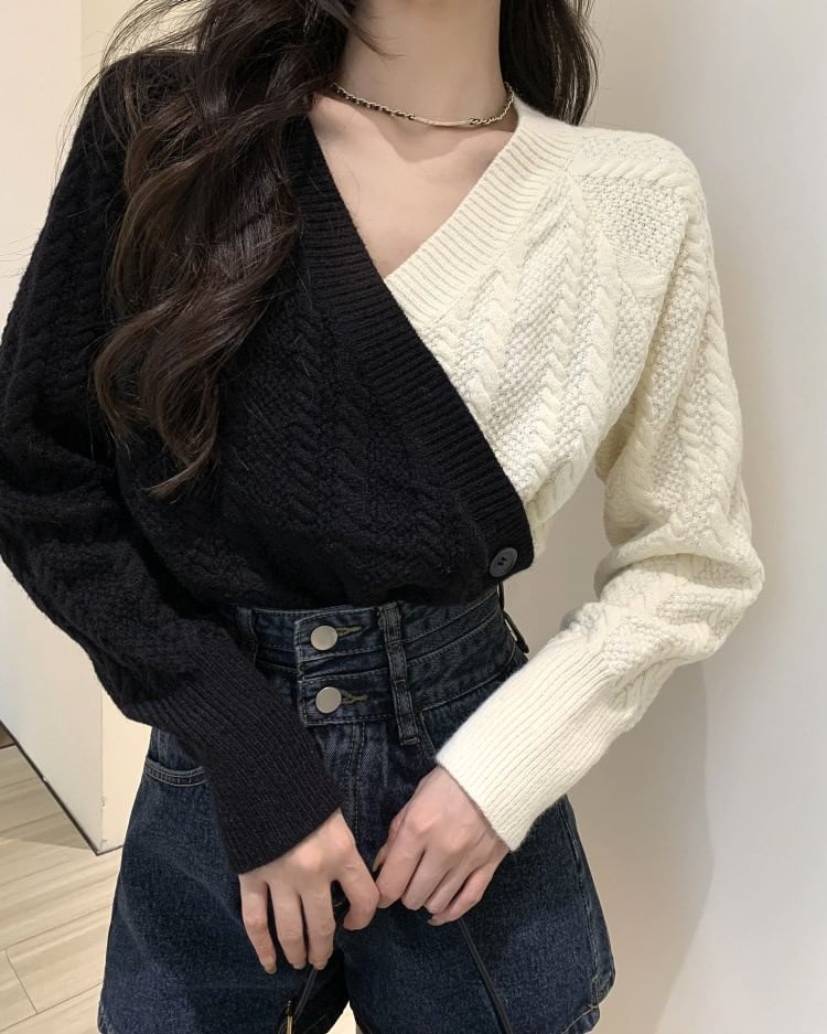 Two-Tone V-Neck Sweater