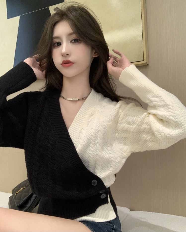 Two-Tone V-Neck Sweater