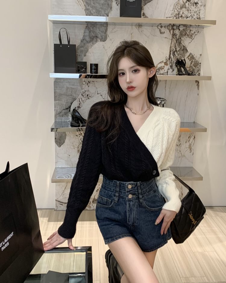 Two-Tone V-Neck Sweater