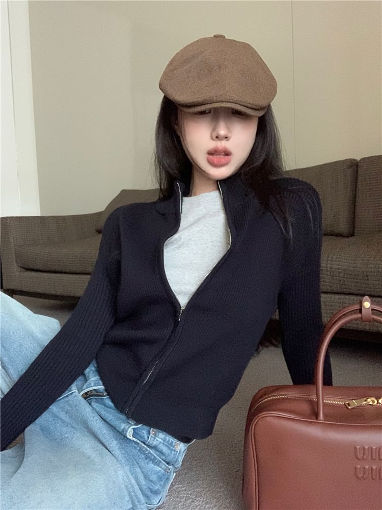 Zip Sweater Slim-Fit Plain