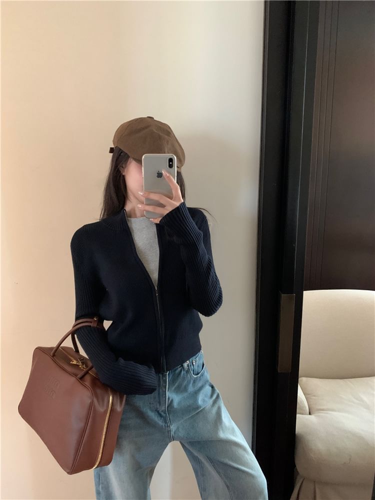 Zip Sweater Slim-Fit Plain