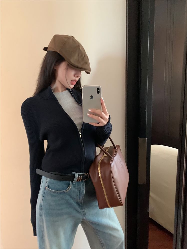 Zip Sweater Slim-Fit Plain