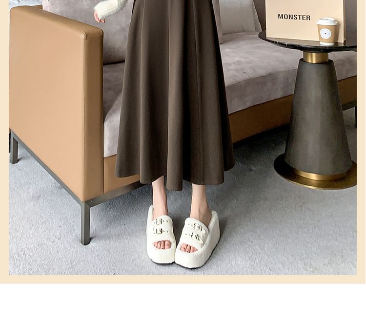 High-Waist Plain Woolen A-Line Skirt