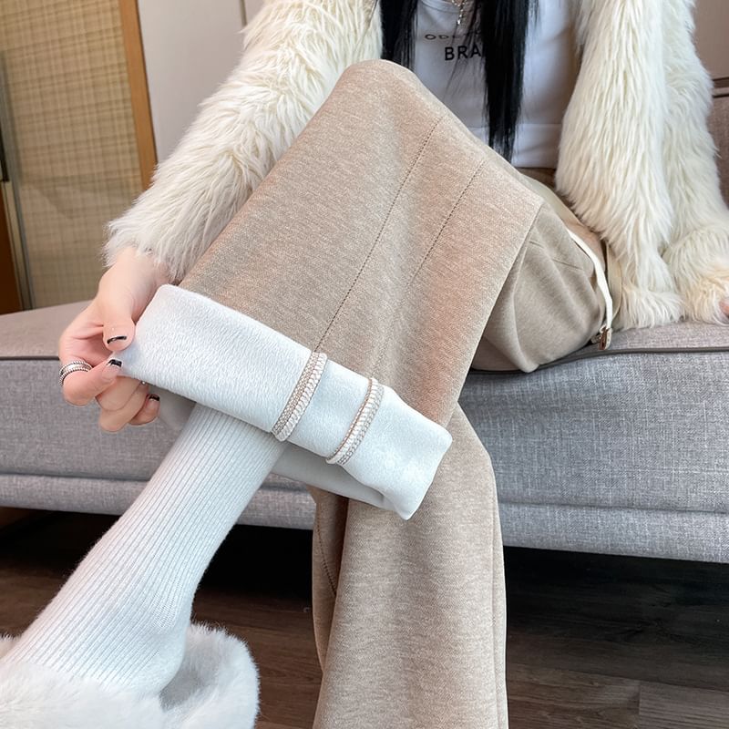 High-Waist Drawstring Fleece Straight Leg Pants