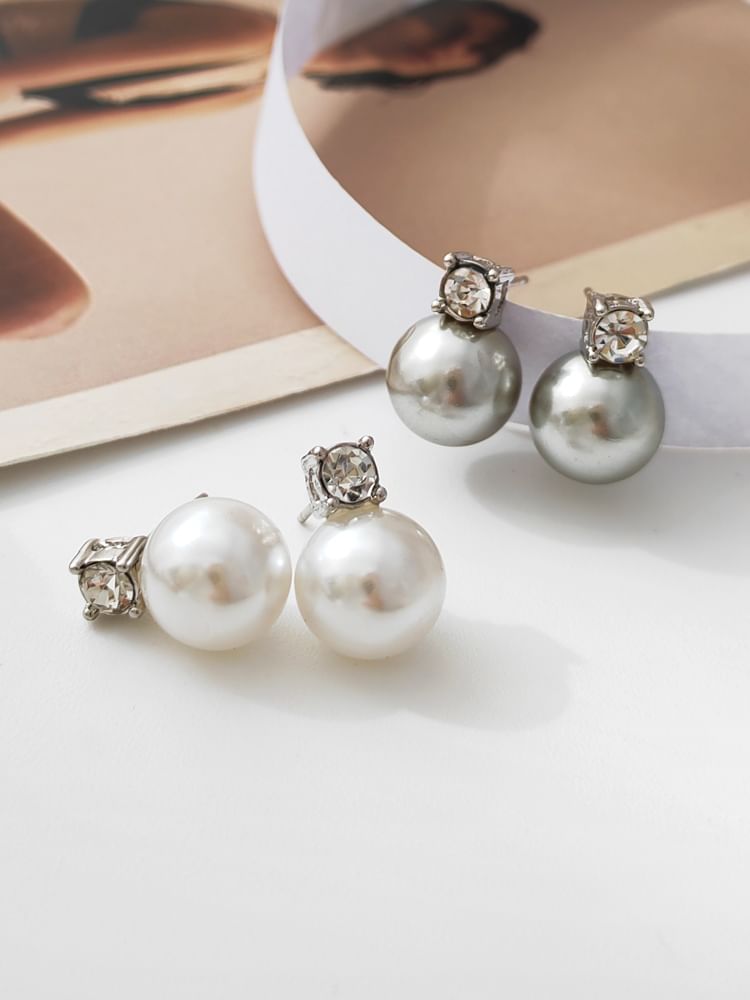 Faux Rhinestone Earring Drop Pearl