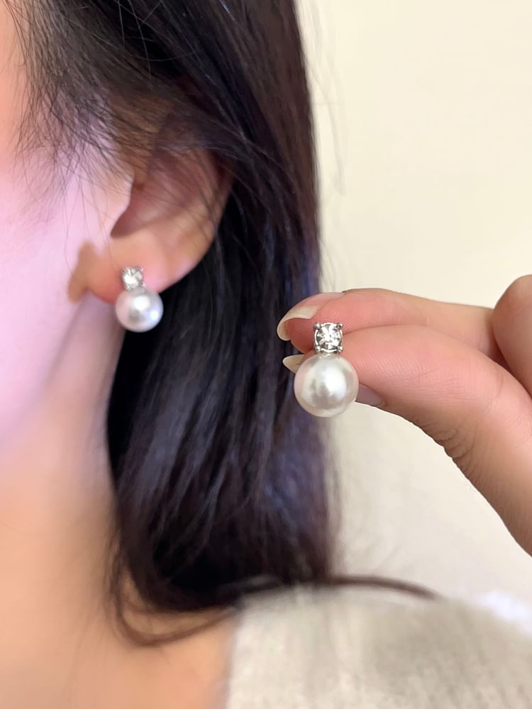 Faux Rhinestone Earring Drop Pearl
