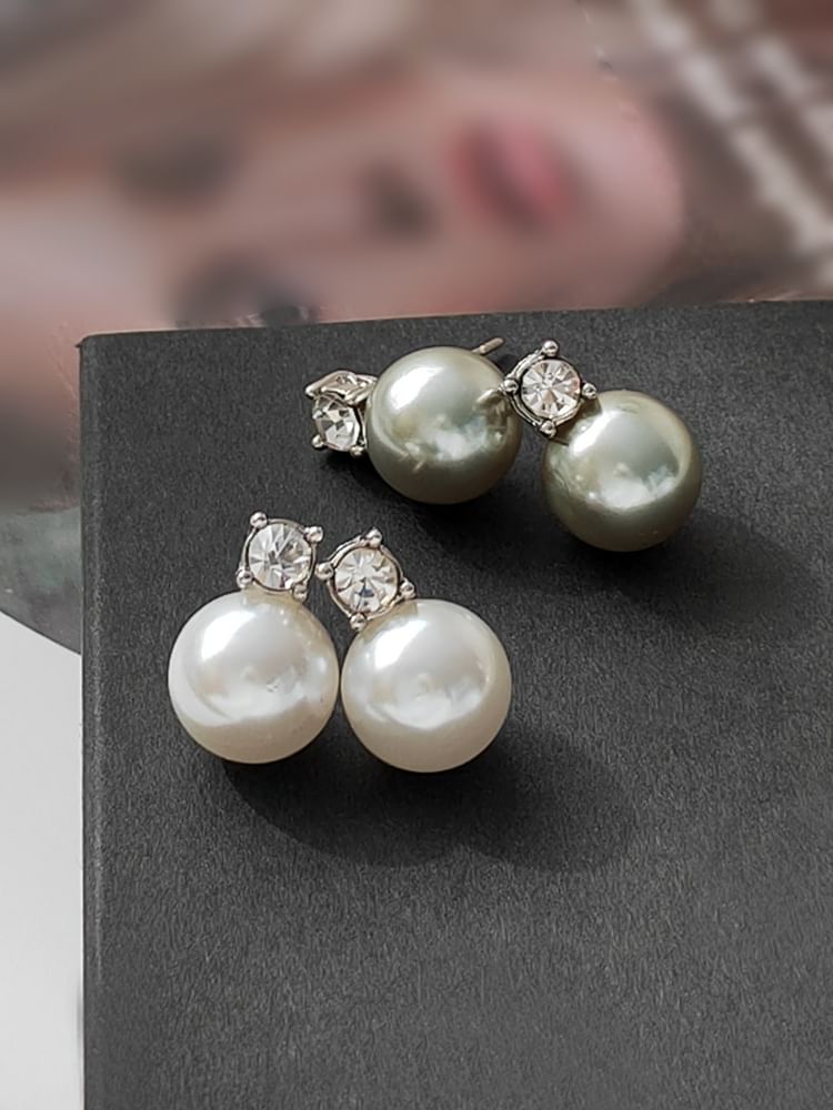 Faux Rhinestone Earring Drop Pearl