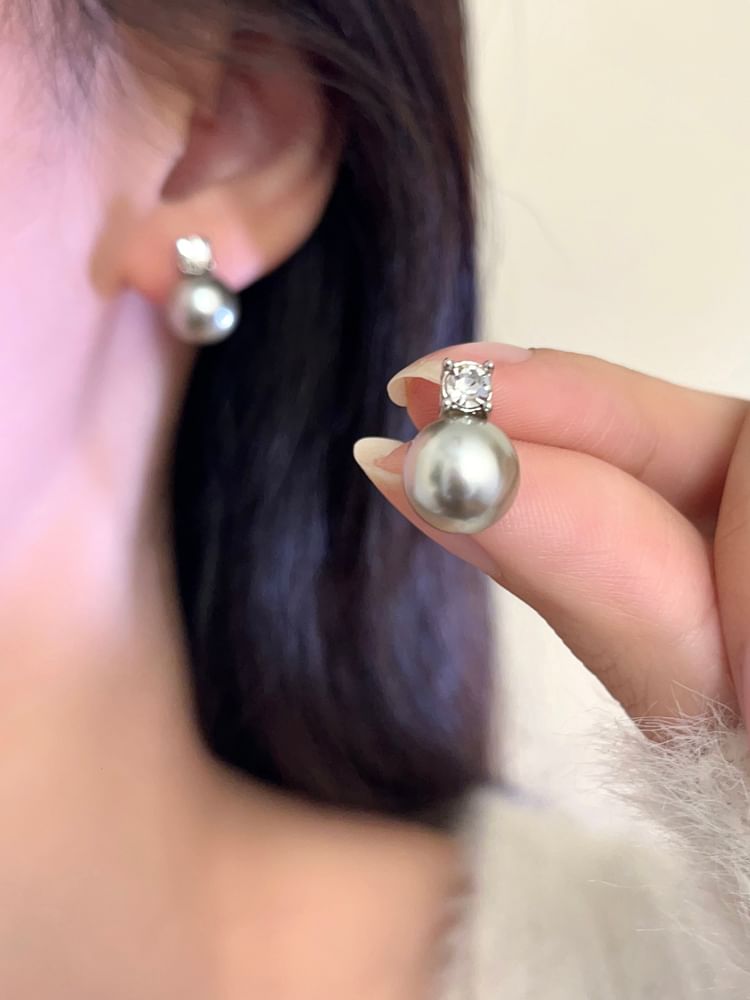 Faux Rhinestone Earring Drop Pearl