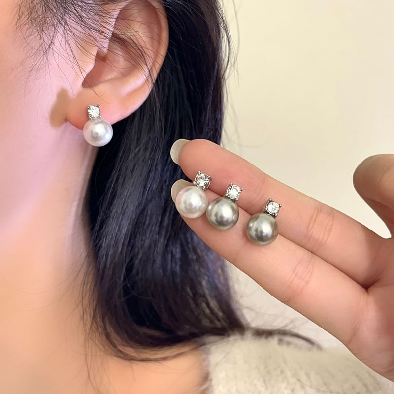 Faux Rhinestone Earring Drop Pearl