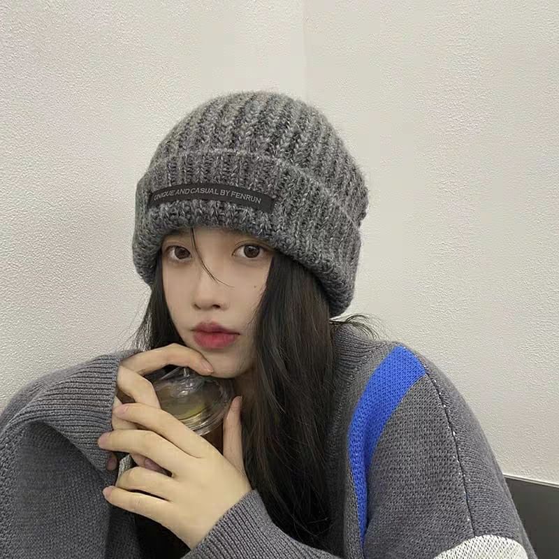 Lettering Knit Applique Beanie