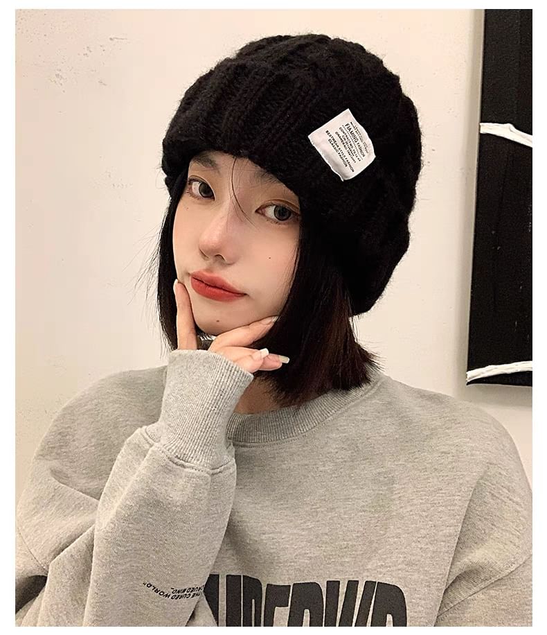 Lettering Knit Applique Beanie