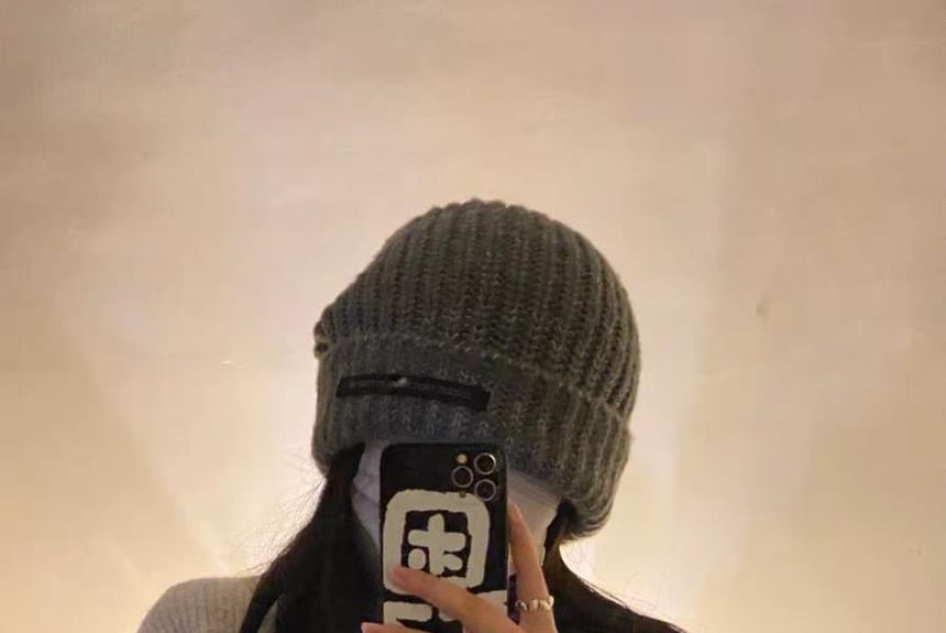 Lettering Knit Applique Beanie