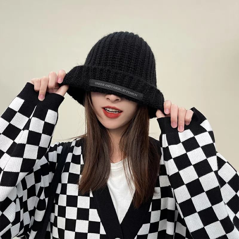 Lettering Knit Applique Beanie