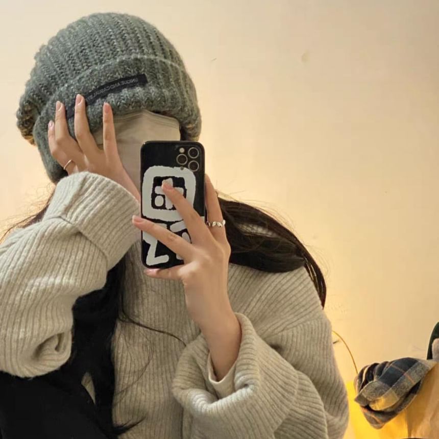 Lettering Knit Applique Beanie