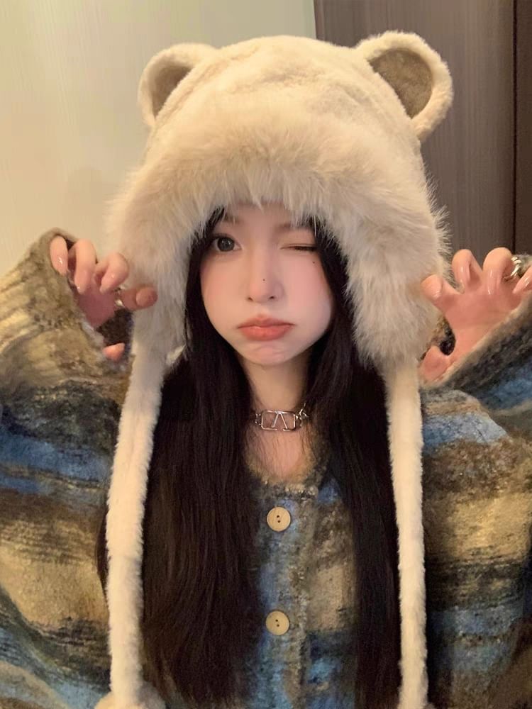 Bear Ear Hat Bonnet Fluffy