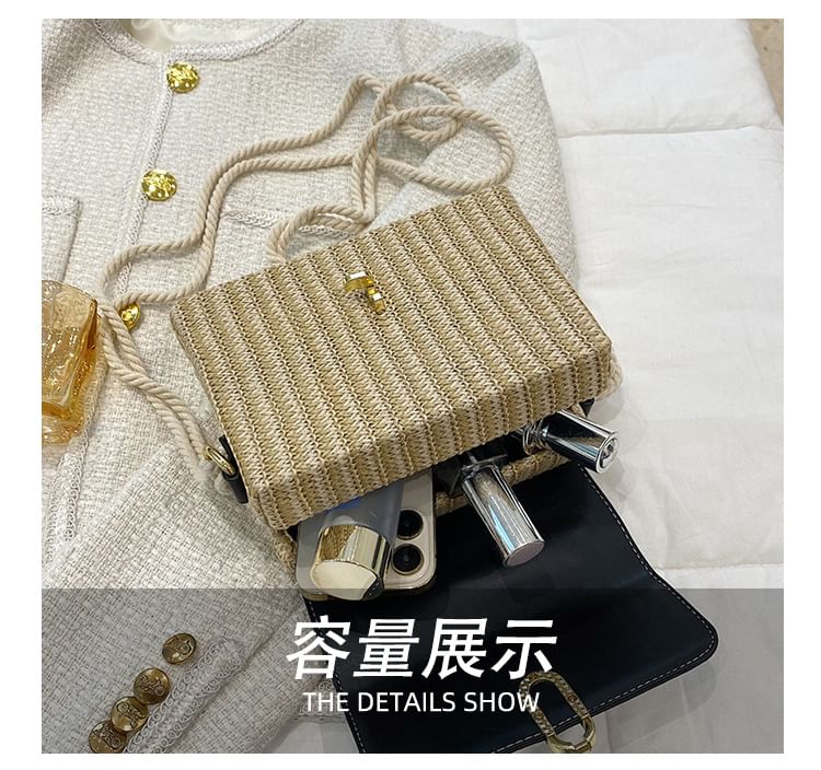 Leather Panel Woven Crossbody Faux Bag