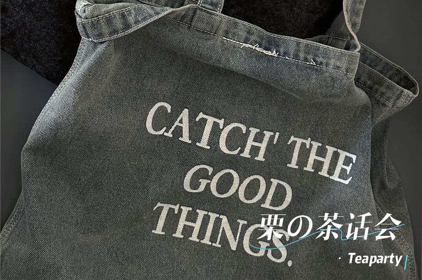 Washed Lettering Denim Tote Bag / Charm / Set