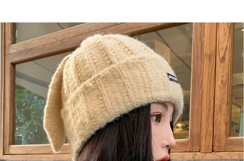 Beanie Ear Applique Lettering Knit Rabbit