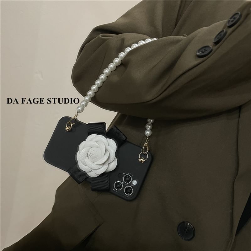 Floral Phone Pearl Faux Strap Case