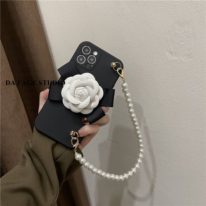 Floral Phone Pearl Faux Strap Case