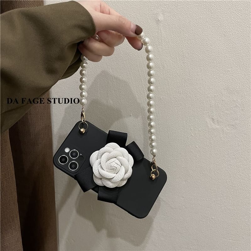 Floral Phone Pearl Faux Strap Case