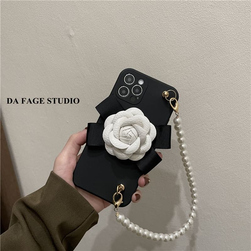 Floral Phone Pearl Faux Strap Case