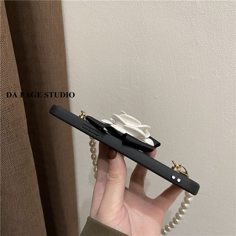 Floral Phone Pearl Faux Strap Case