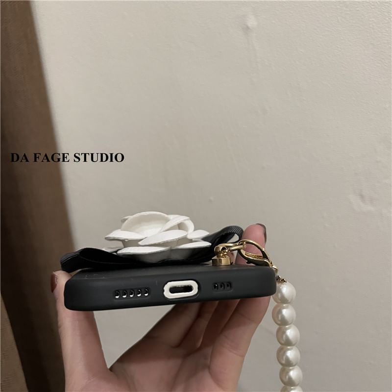 Floral Phone Pearl Faux Strap Case