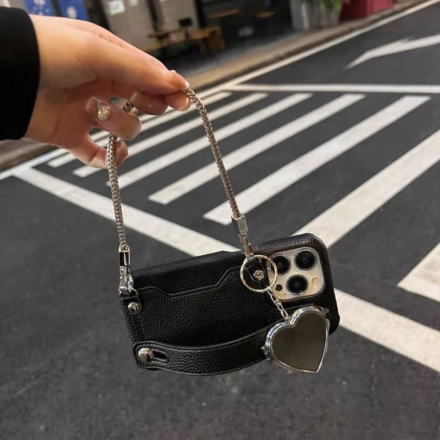 Leather Mirrored Case Phone Heart Faux