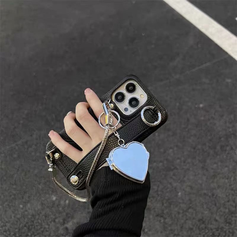 Leather Mirrored Case Phone Heart Faux