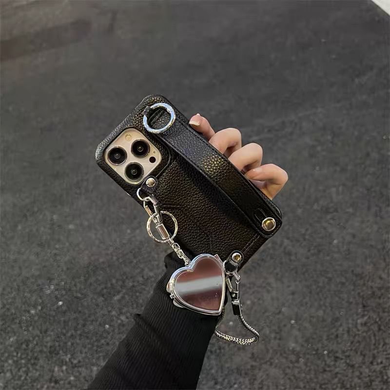 Leather Mirrored Case Phone Heart Faux