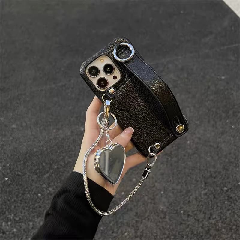 Leather Mirrored Case Phone Heart Faux