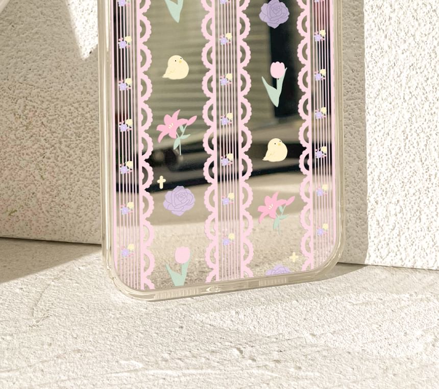 Case Floral Mirrored Print Phone Lace