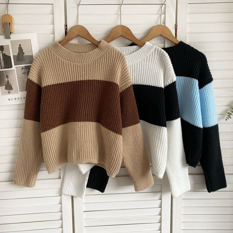 Crew Neck Two Tone Sweater