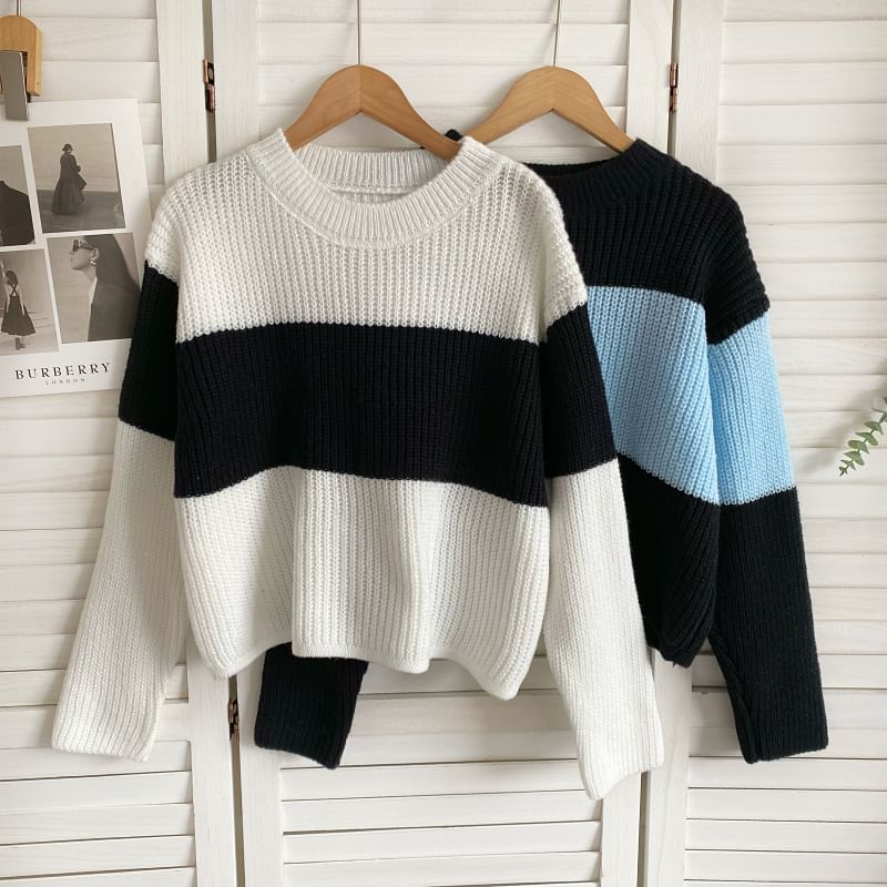 Crew Neck Two Tone Sweater