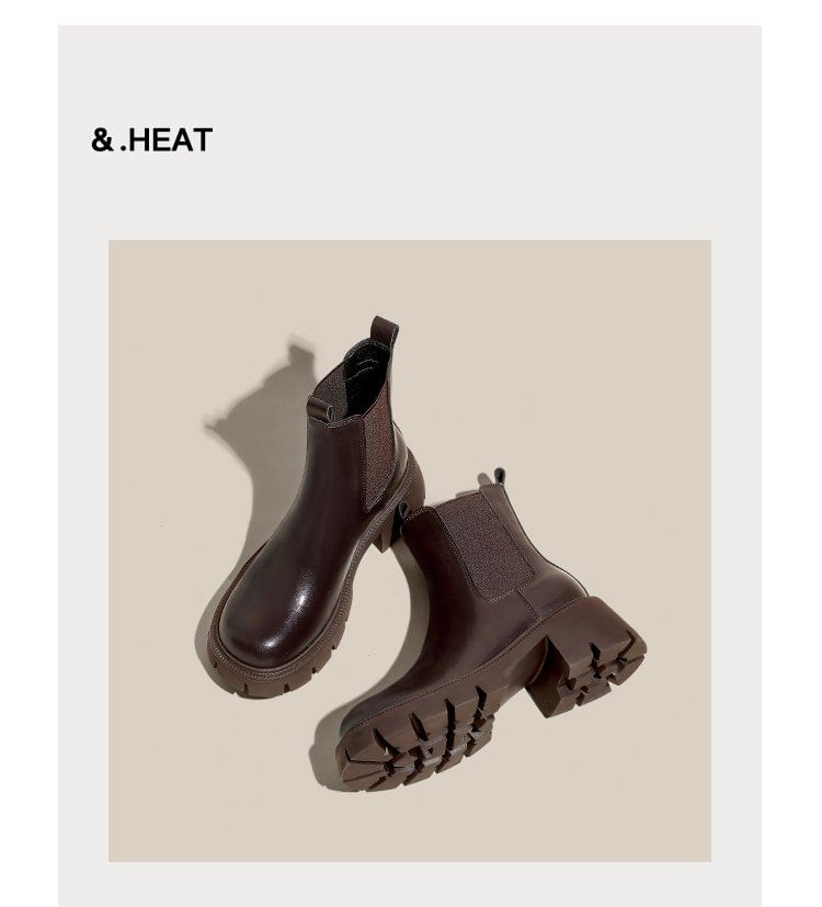 Short Leather Chunky Boots Faux Heel Platform