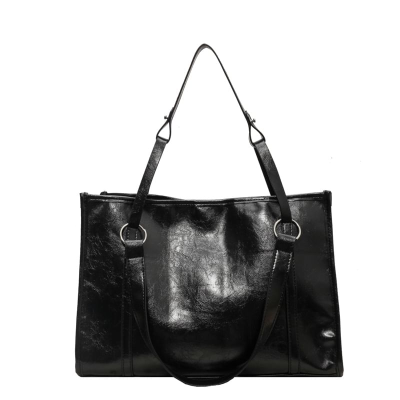 Faux Leather Hoop Accent Tote Bag