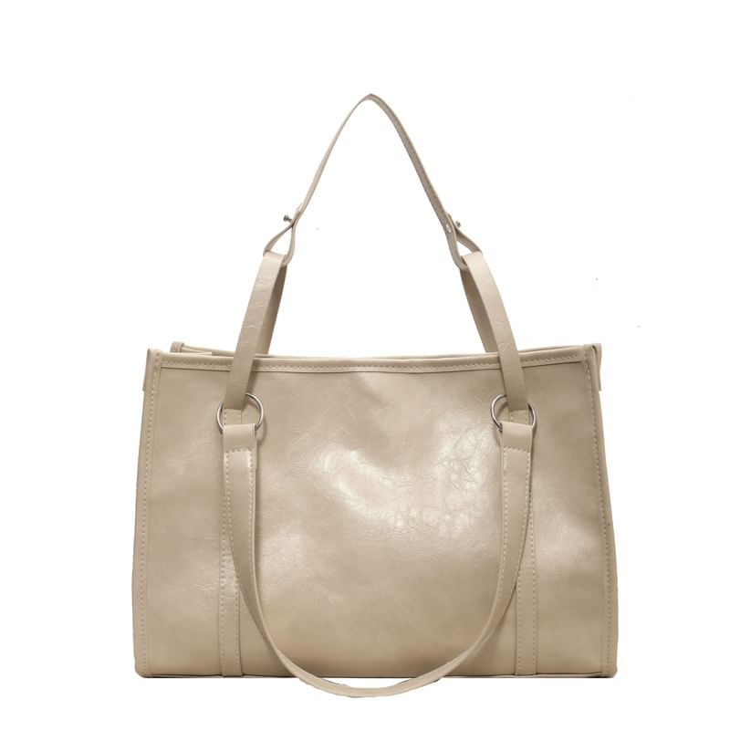 Faux Leather Hoop Accent Tote Bag