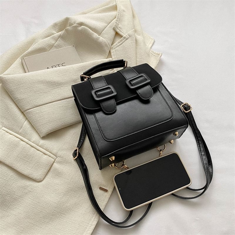 Faux Leather Buckled Flap Crossbody Bag