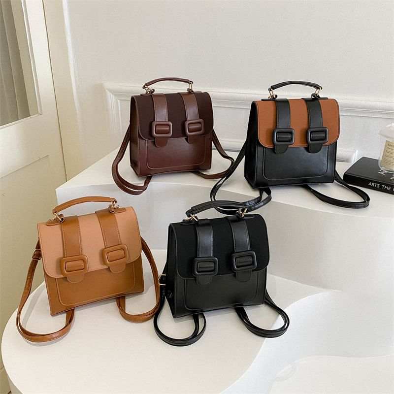 Faux Leather Buckled Flap Crossbody Bag