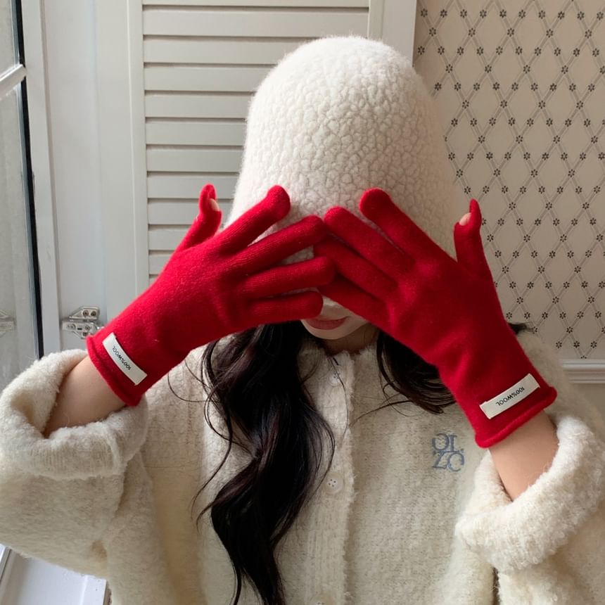 Lettering Applique Touchscreen Cutout Knit Gloves